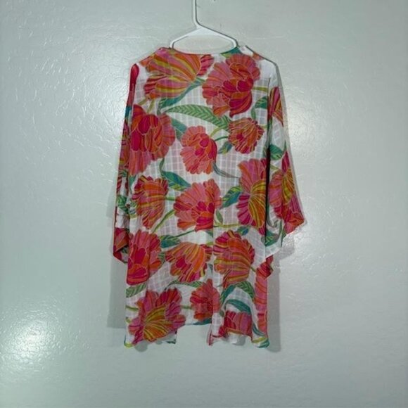 Trina Turk Kimono Womens L XL Multicolor Sheer Floral Beach Cover Up Boho - Picture 6 of 8